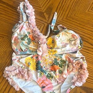 Floral One-Piece Swimsuit with Ruffle Details